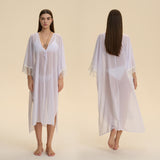 Sheer Mesh Fringed Robe