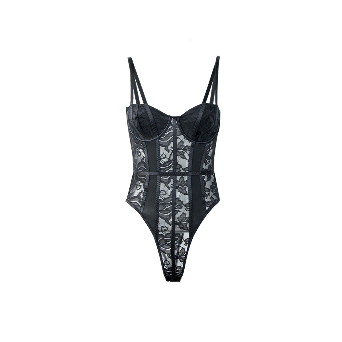 Lace stitching street style bodysuit - Negative Apparel