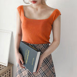 Knitted suspender ice silk small vest women's summer inner with black and white outer bottoming shirt square neck slim top trendy wholesale