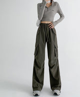 Drawstring Wide Leg Cargo Trousers