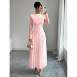 Lace Mock Neck Long Sleeve Maxi Dress