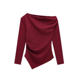 Asymmetric Pleated Long Sleeve Top