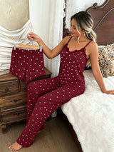 Ribbed Lace Trim 3-Piece Pajama Set