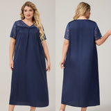The Ice Silk Elegance | Solid Color V-Neck Short-Sleeve Maxi Sleep Dress