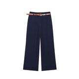 Belted Turn-Up Straight Leg Trousers