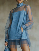 Denim Panel A-Line Mini Dress