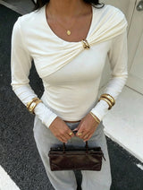 Metal Trim Round Neck Top