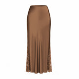 Satin Lace Trim Maxi Skirt