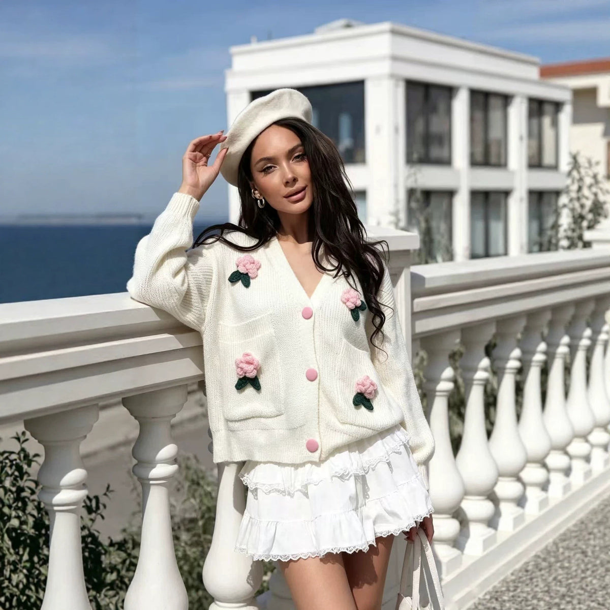 Crochet Flower Knit Cardigan