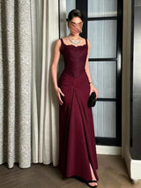 Lace Panel Square Neck Gown