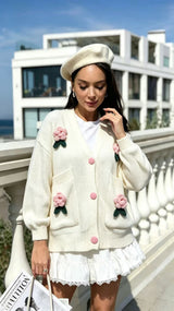 Crochet Flower Knit Cardigan