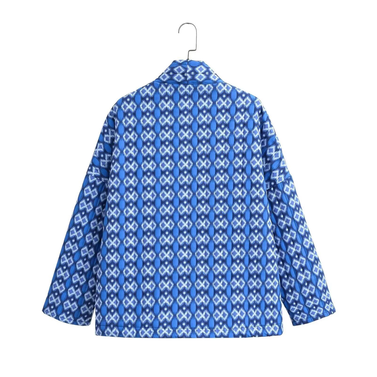 Quilted Print Collarless Padded Coat