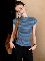 Cool Knit Striped Mock Neck Tee