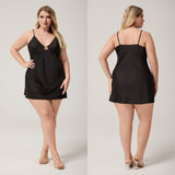 The Noir Desire | Women's Plus-Size Satin Suspender Chemise Nightdress