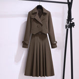 Plus Size Blazer and Midi Skirt Suit Set