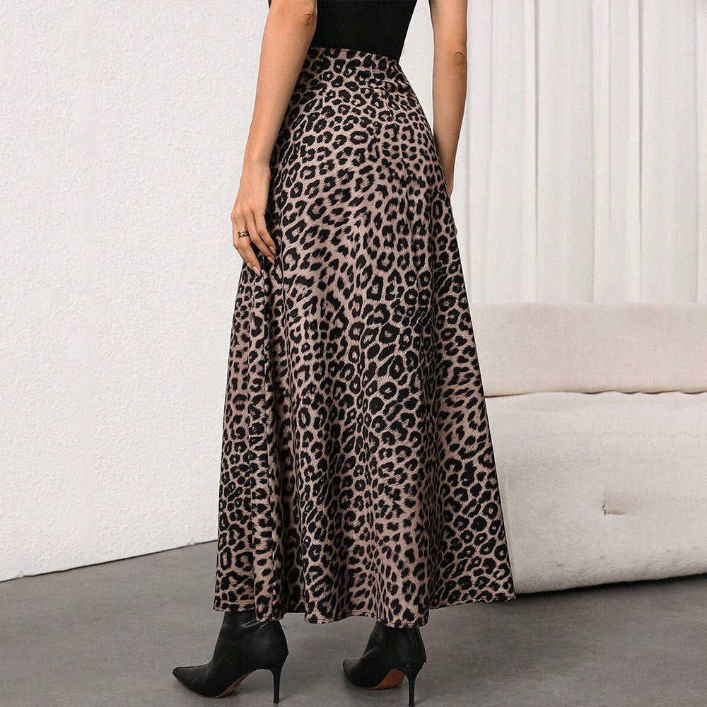 Leopard Print A-Line Midi Skirt