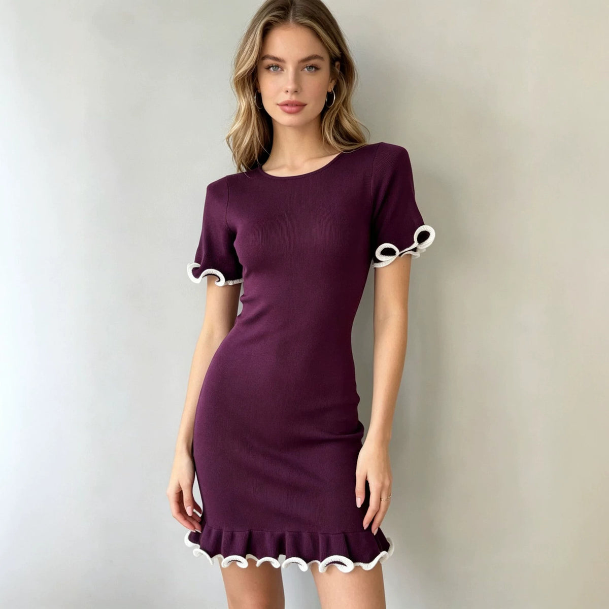 Ruffle Sleeve Knit Midi Dress