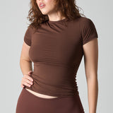 Stretch Nylon Low Neck Short Sleeve Top