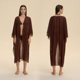Sheer Mesh Fringed Robe