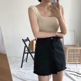 Knitted suspender ice silk small vest women's summer inner with black and white outer bottoming shirt square neck slim top trendy wholesale