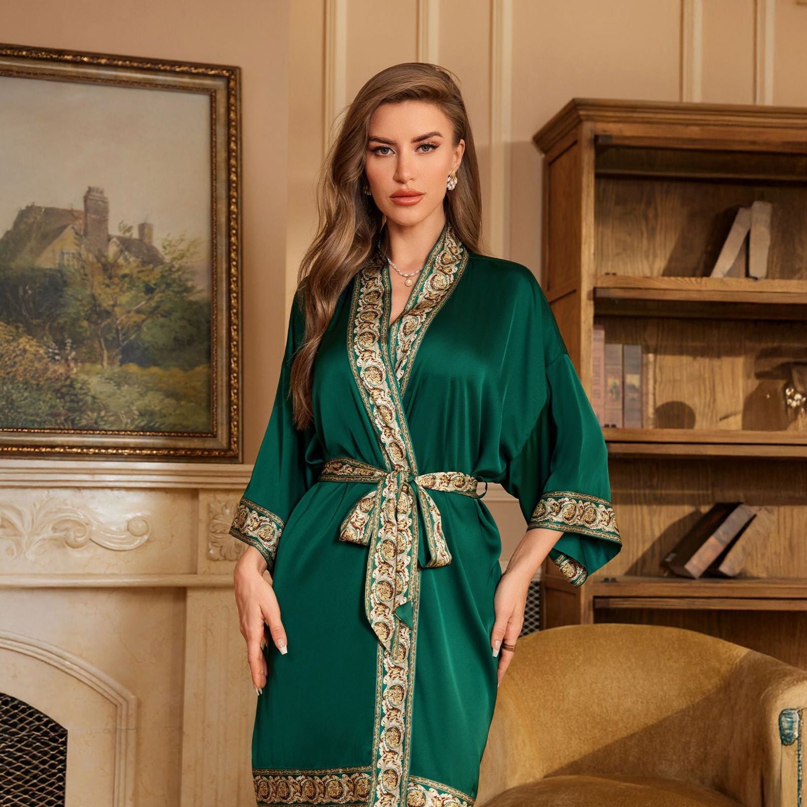 The Luxe Harmony | Women's Satin Chiffon Robe & Suspender Chemise Two-Piece Set