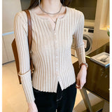 Thick Rib Crew Neck Knit Cardigan
