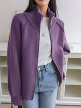 Zip Front Stand Collar Cardigan