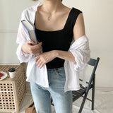 Knitted suspender ice silk small vest women's summer inner with black and white outer bottoming shirt square neck slim top trendy wholesale