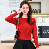 Knitted short top bottoming shirt autumn and winter 2021 new slim-fitting long-sleeved round neck with high-waisted sweater women's wholesale