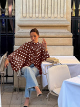 Polka Dot Chiffon Lantern Sleeve Blouse