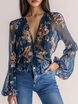 Floral Print Lantern Sleeve Blouse