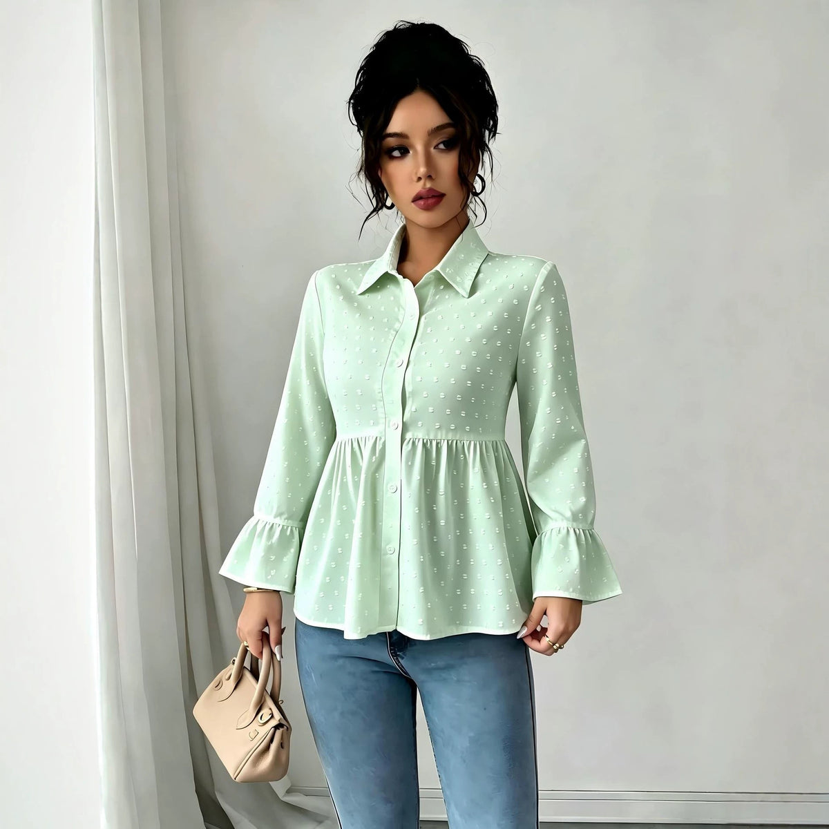 Jacquard Flare Sleeve Shirt