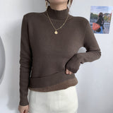 One-piece fleece fleece thickened slim-fit sweater women's autumn and winter mid-neck semi-turtleneck knitted bottoming shirt mink thermal top