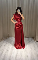 Satin Ruched Waist Sleeveless Maxi Dress