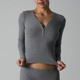 Modal Ribbed Henley Long Sleeve Top