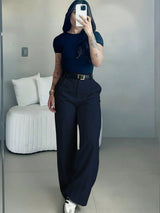 Draped High Waist Wide Leg Trousers