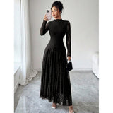 Lace Mock Neck Long Sleeve Maxi Dress
