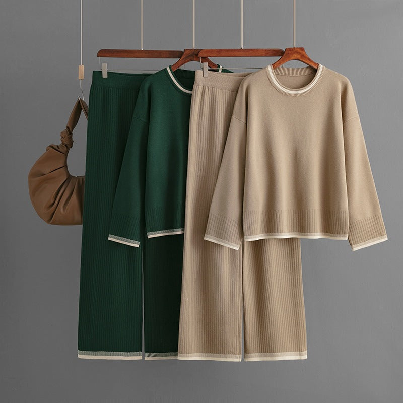 Contrast Trim Mercerised Cotton Knit Set