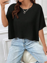 Solid color loose-fitting versatile pullover knitted top