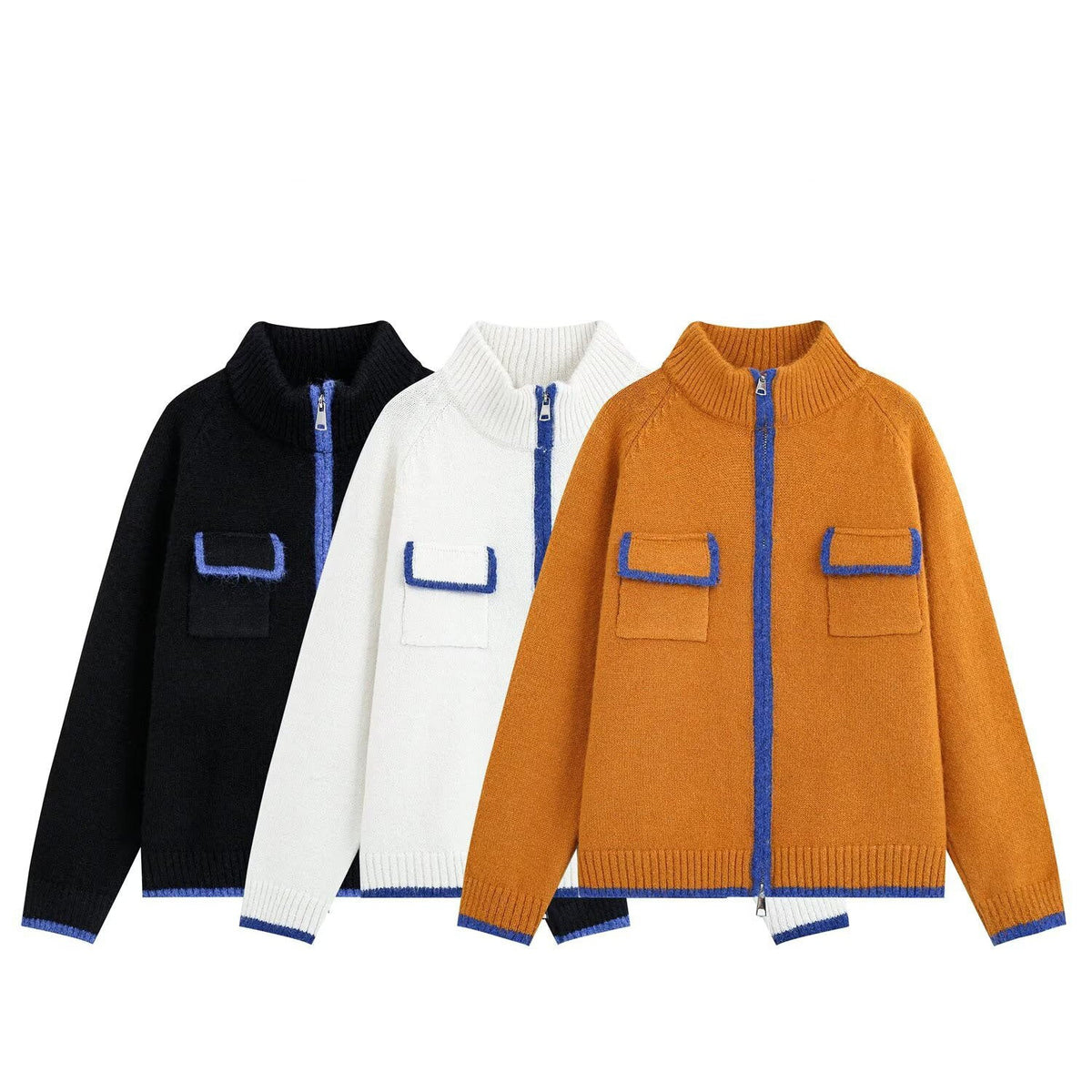 Contrast Trim Zip Knit Cardigan