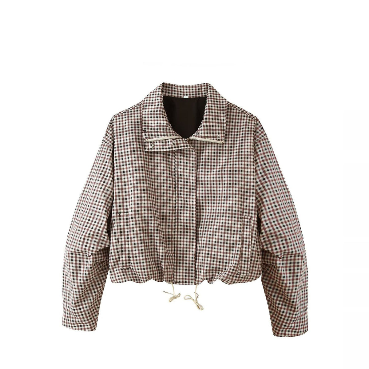 Plaid Funnel Neck Short Coat
