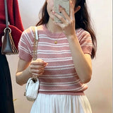 Contrast Stripe Knit Short Sleeve Tee