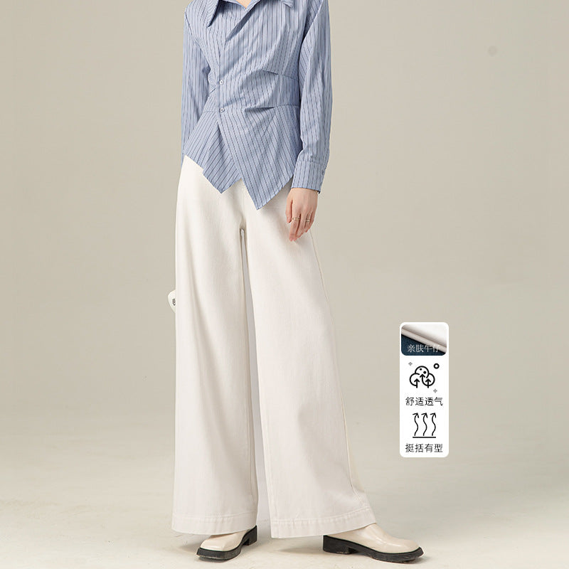 Linen wide-leg jeans, women's new pear-shaped figure, high waist, no legs, slightly mop pants