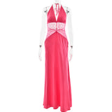 Satin Halter Maxi Dress with Lace