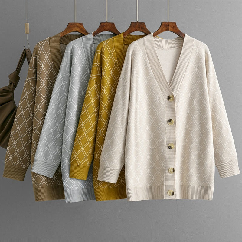 Argyle V Neck Longline Cardigan