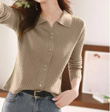 Polo Collar Button Front Knit Cardigan