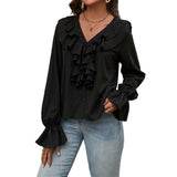 Ruffle V-Neck Crinkle Blouse