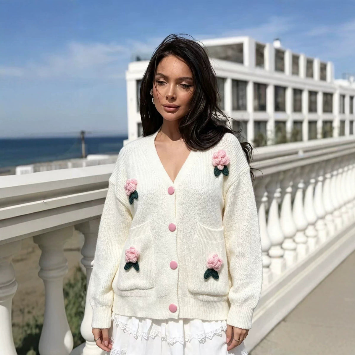 Crochet Flower Knit Cardigan