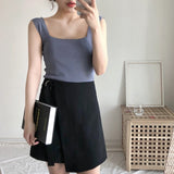 Knitted suspender ice silk small vest women's summer inner with black and white outer bottoming shirt square neck slim top trendy wholesale