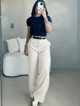 Draped High Waist Wide Leg Trousers